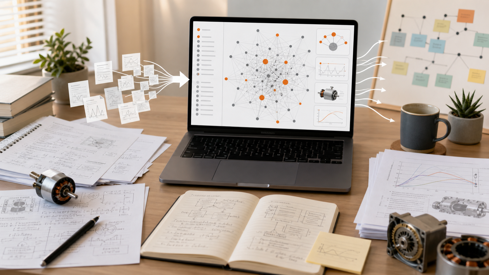 A desk where scattered learning materials become a connected knowledge system inside an LLM Wiki