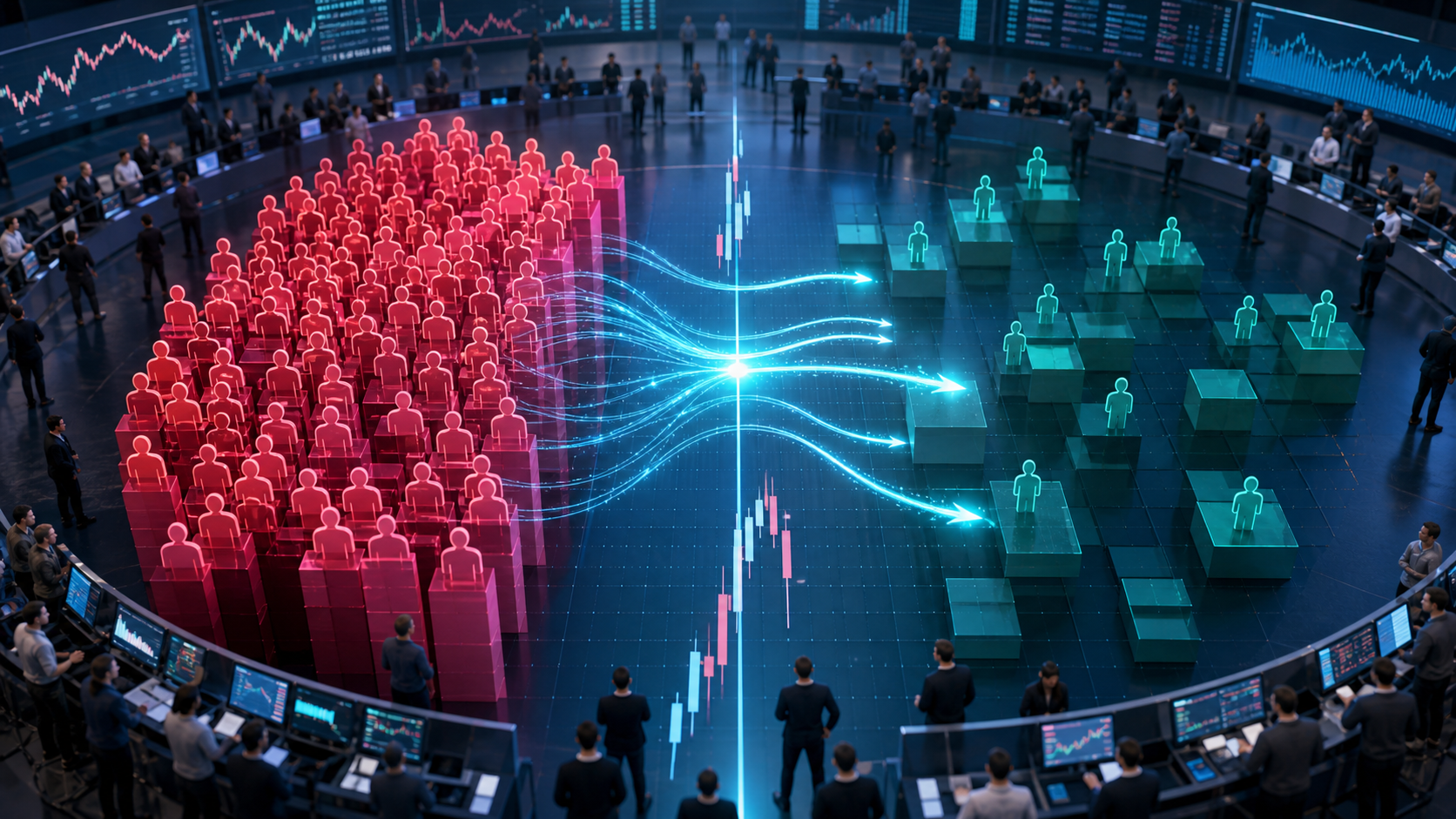A digital trading floor where crowded short positioning sends funding-fee flows to the other side